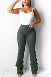 Fashion Casual Printed Army Green Jeans
