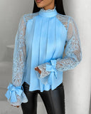 Contrast Lace Tied Detail Ruched Top