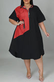 Casual Solid Split Joint Zipper Collar Straight Plus Size Dresses