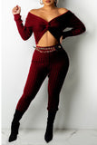 Sexy Solid Split Joint Knotted V Neck Long Sleeve Two Pieces(Without Belt)