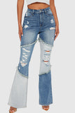 Casual Patchwork Ripped High Waist Regular Denim Jeans