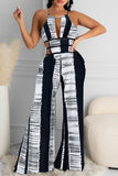 Sexy Print Hollowed Out Backless Strap Design O Neck Regular Jumpsuits