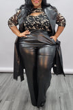 Fashion Casual Solid Bandage Turndown Collar Plus Size Two Pieces