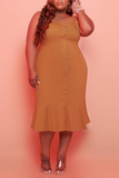 Casual Solid Split Joint O Neck Trumpet Mermaid Plus Size Dresses
