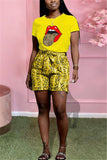 Fashion Casual Printed T-shirt Shorts Yellow Set