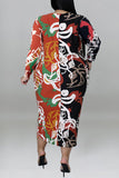 Casual Print Split Joint O Neck One Step Skirt Plus Size Dresses