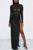 Sexy Mesh Perspective High Slit Black Two Pieces