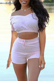 Fashion Casual Solid Basic V Neck Short Sleeve Two Pieces