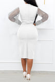 Fashion Casual Solid Hollowed Out Split Joint Beading Half A Turtleneck Long Sleeve Dresses