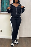 Casual Sportswear Daily Patchwork Pants Contrast Zipper Hooded Collar Long Sleeve Two Pieces