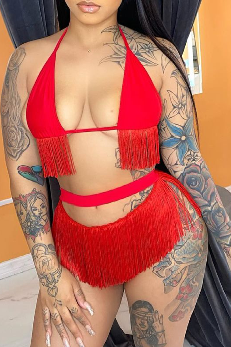 Sexy Solid Tassel Hollowed Out Swimwears