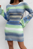 Casual Striped Split Joint O Neck Pencil Skirt Dresses