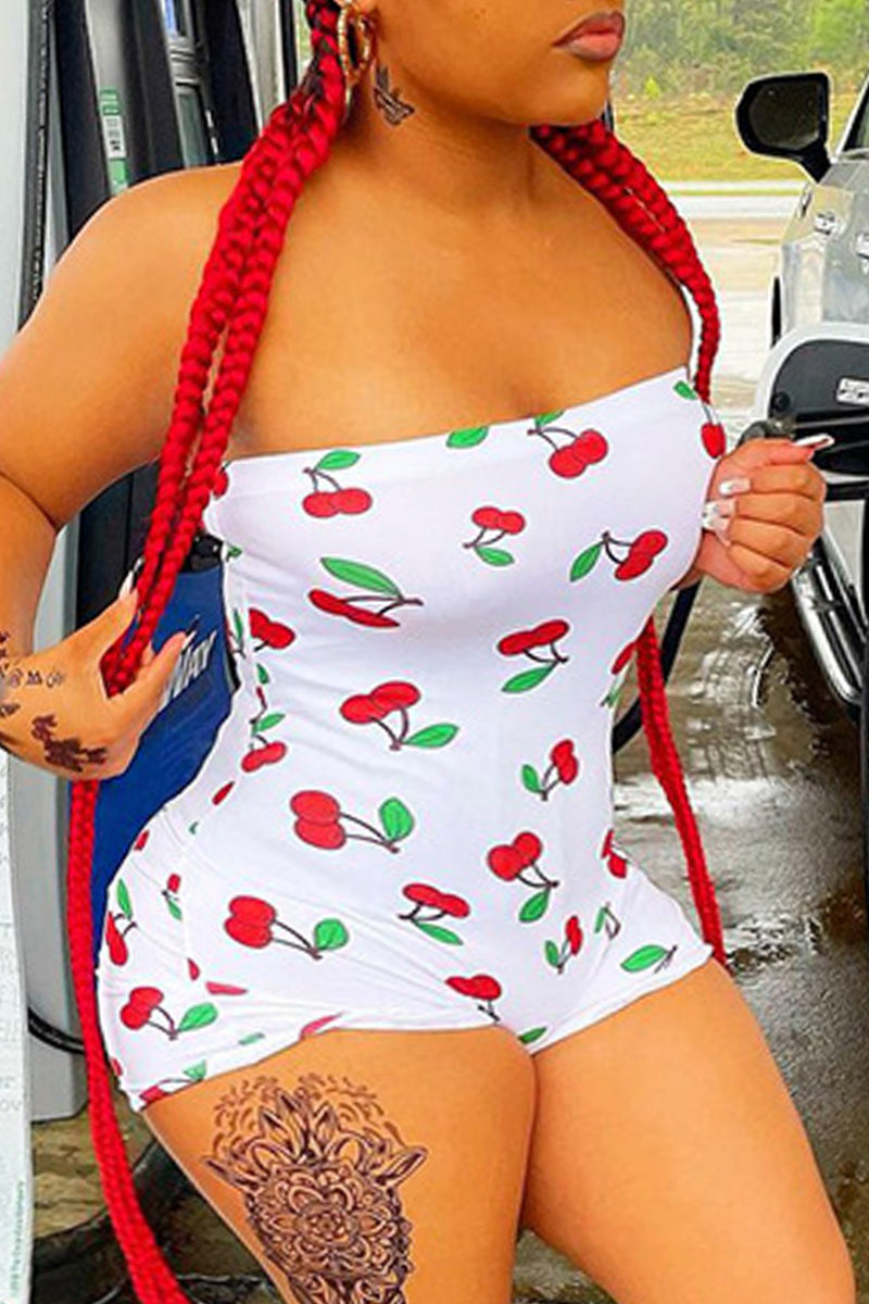 Fashion Sexy Print Backless Strapless Plus Size Romper