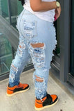 Fashion Casual Gradual Change Solid Ripped High Waist Regular Denim Jeans