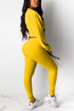 Fashion Sport Solid Color Long Sleeve Yellow Two-Piece Suit