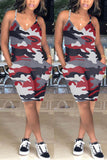 Fashion Casual Camouflage Printed Red Sling Romper