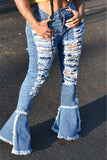 Casual Solid Ripped Boot Cut Denim