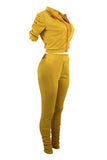 Casual Long Sleeves Yellow Blending Two-piece Pants Set