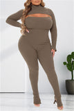 Fashion Casual Solid Hollowed Out Turtleneck Plus Size Two Pieces