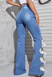 Fashion Casual Patchwork Buckle High Waist Boot Cut Jeans