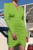 Sexy Ruffled Long Sleeve Package Buttocks Green Dress