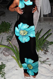 Elegant Floral Patchwork O Neck Wrapped Skirt Dresses