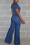 Sexy Classic V-Neck Strapless Blue Jumpsuit