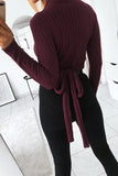 Fashion Casual High-Necked Wine Red Solid Tops