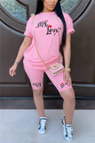 Fashion Casual Letter Printed Pink Two-piece Set