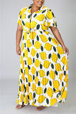 Fashion Casual Printed Yellow Plus Size Dress