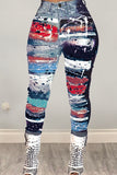 Fashion Casual Digital Print Denim Trousers