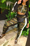 Casual Hooded Collar Camouflage Twilled Satin Two-piece Pants Set