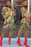 knit Fashion Sexy adult Ma'am Patchwork Print Character Two Piece Suits Straight Short Sleeve Two Pieces