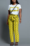 Fashion Printing Short Sleeve Trousers Yellow Set
