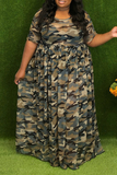 Casual Patchwork Tie-dye O Neck Cake Skirt Plus Size Dresses