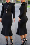 Fashion Long Sleeve Black Turtleneck Dress