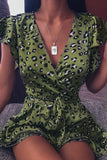 Sexy Fashion Printing Green V-neck Dress
