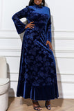 Fashion Plus Size Solid Basic Mandarin Collar Long Sleeve Evening Dress