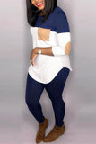 Fashion Casual Patchwork Split Joint O Neck Long Sleeve Two Pieces