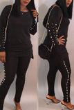 Fashion Pearl Casual Black Two-Piece Suit