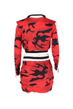 Casual Patchwork Red Twilled Satin Two-piece Skirt  Set