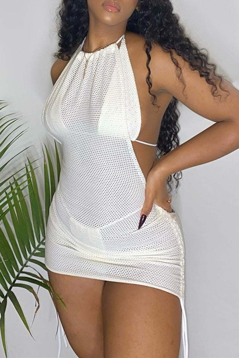 Sexy Solid Hollowed Out Backless Swimwears Set