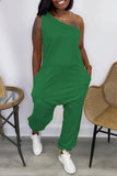 Casual Solid Backless One Shoulder Sleeveless Regular Jumpsuits