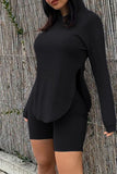 Fashion Casual Solid Slit Hooded Collar Long Sleeve Two Pieces