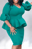 Fashion Large Size Ruffled Green Hip Dress