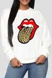 Polyester O Neck Long Sleeve Patchwork Print Burn-out Lips Print TOPS