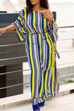 Fashion Casual Striped Print Oblique Collar Long Sleeve Dress