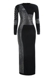 Fashion Sexy Solid Slit Hot Drill O Neck Swagger Dresses