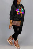 Casual Print Ripped Split Joint O Neck Long Sleeve Two Pieces