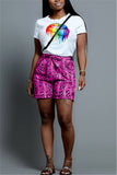 Fashion Casual Lips Printing T-Shirt Shorts Purple Set